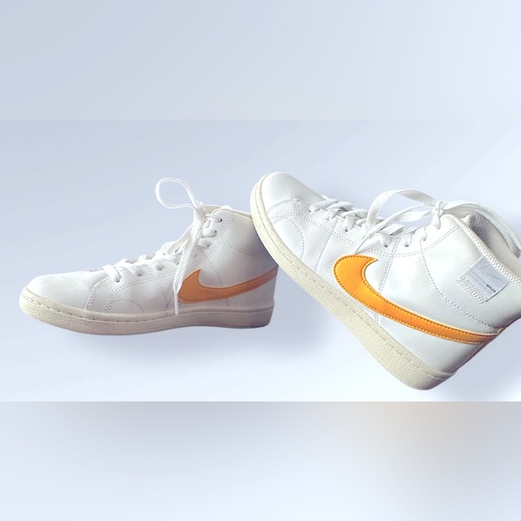 Nike Shoes - Nike Womens 8 Sneaker Court Royale 2 Mid White Gold Swoosh Retro Shoe DJ2005-100
